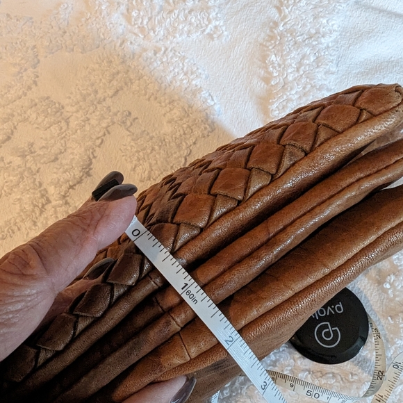 Macon Collection Cognac Leather Woven Crossbody - Picture 10 of 12